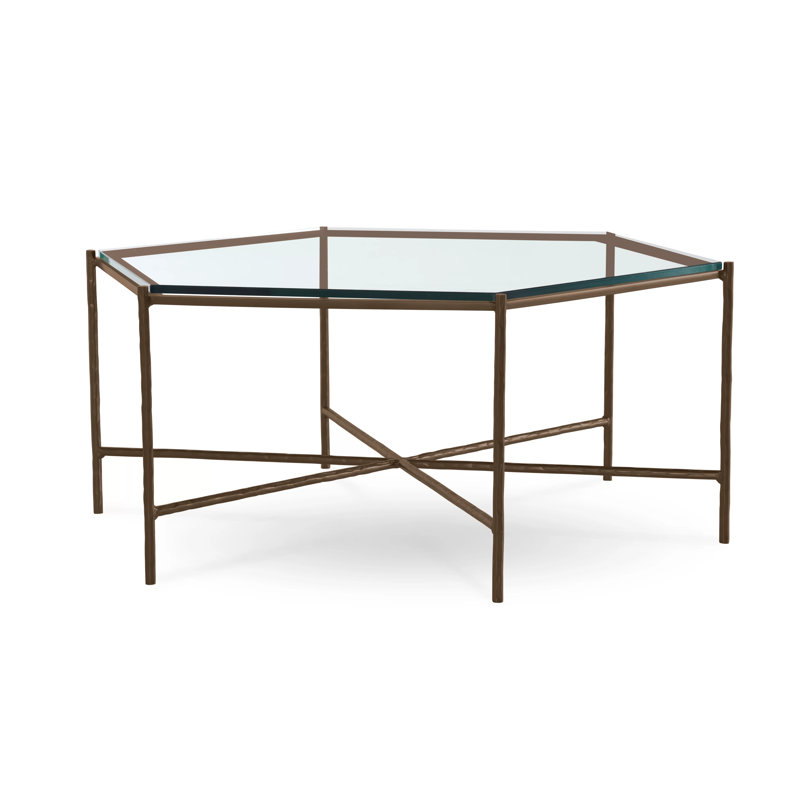 Athena Glass Top Coffee Table, Antique Pewter, Clear, Glass