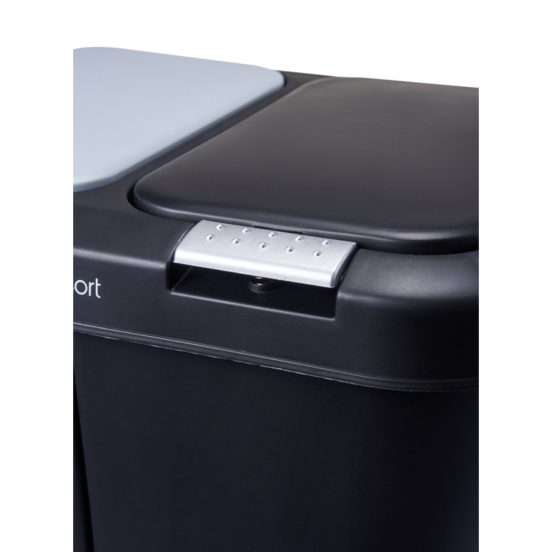 Black Dual Compartment Plastic Step Pedal Trash and Recycling Bin