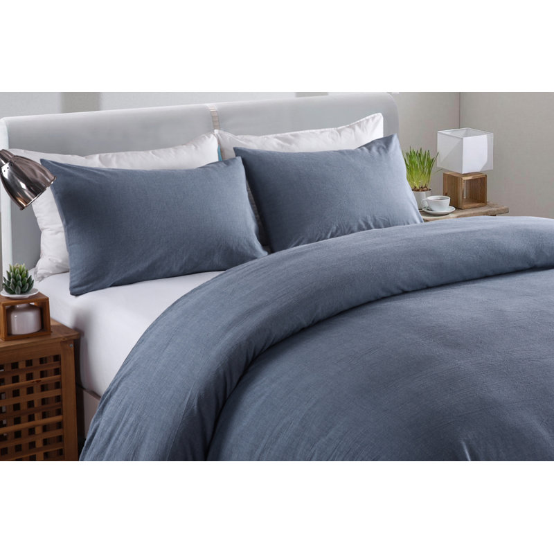 Ensemble de housse de couette en coton délavé Messy Bed, Bleu, Double / Grand