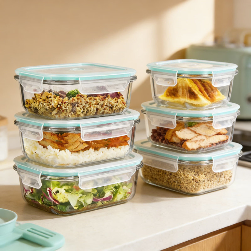 Contenants en verre pour aliments avec couvercles hermétiques, paquet de 5 contenants de préparation de repas pour micro-ondes, four, congélateur et lave-vaisselle, verre borosilicaté sans BPA