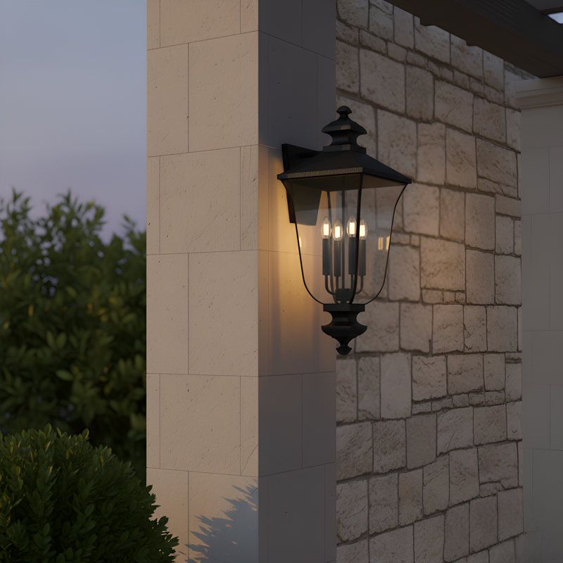Lanterne murale d'extérieur noir mat 4 lumières Farley, H 30,5 po x l 12 po x P 13,5 po, Quatre lumières