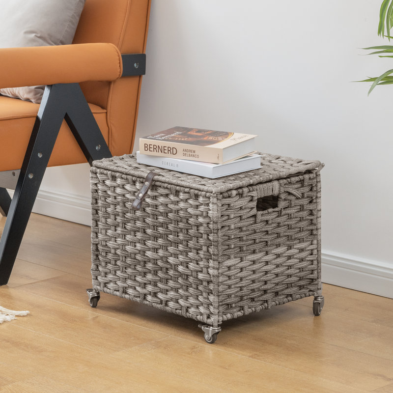 Panier de rangement mobile en osier avec couvercle, Gris dégradé