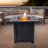 Madisongrace 24.4'' H x 28'' W Outdoor Propane Fire Pit Table 50,000 BTUs with Lava Rocks & Lid