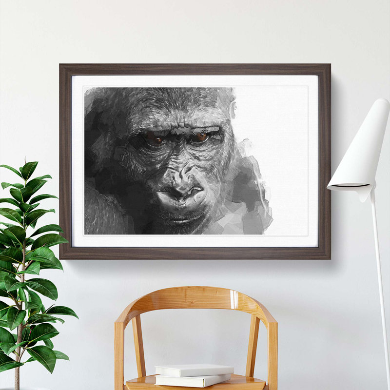 Gorilla with Brown Eyes in Abstract - Picture Frame Graphic Art Print, 36cm H x 48cm W x 2cm D, Walnut Framed
