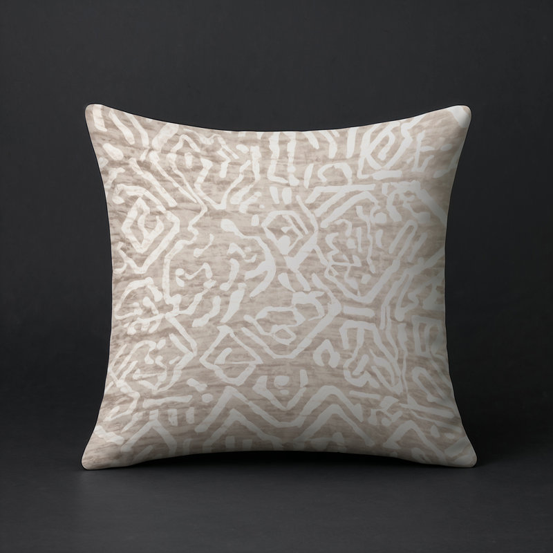 Coussin décoratif intérieur / extérieur bleu Modern Modern, Beige abstrait 15, Carré 16 po