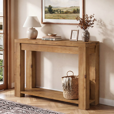 Table de canapé en bois massif 43,3 po avec tablette de rangement ouverte à 2 niveaux