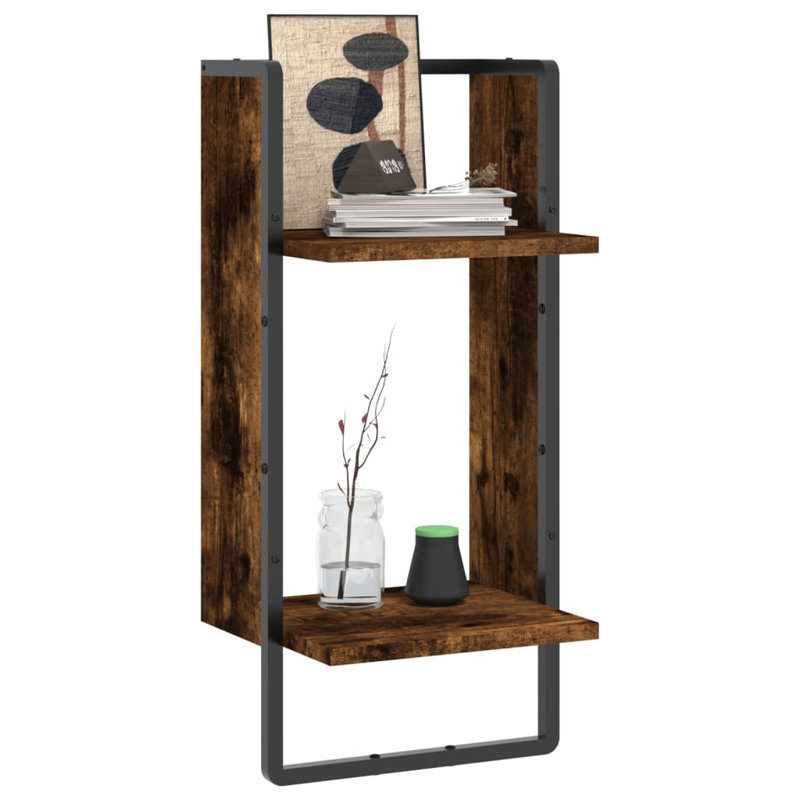 vidaXL Wall Shelf with Bar Floating Storage Display Shelf Rack for Living Room, Brown/Black