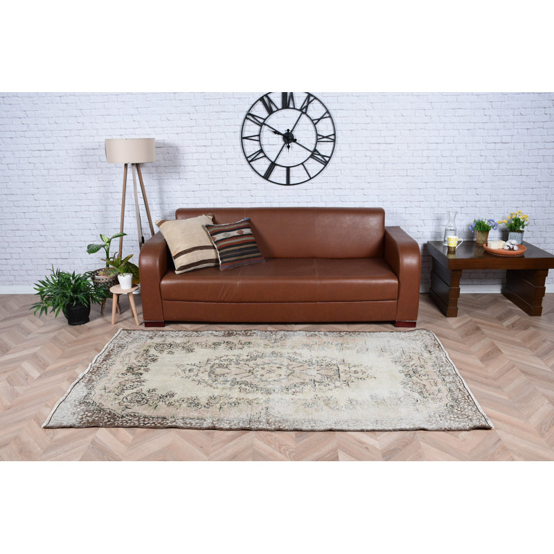 Tapis turc vintage en laine Anatolian beige pour cuisine et décor rétro