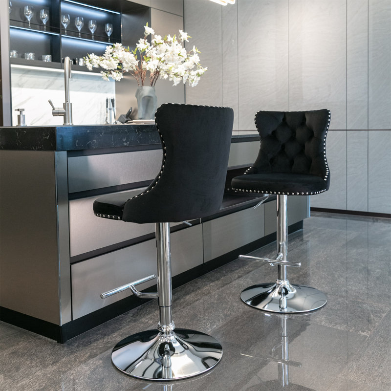Daijiah Swivel Upholstered Adjustable Height Counter Stool, Silver, Black