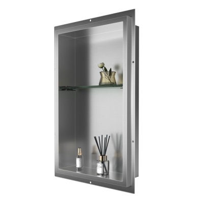 24" H x 14" W x 4" D Stainless Steel Shower Niche with Double-Layer Storage Shelves