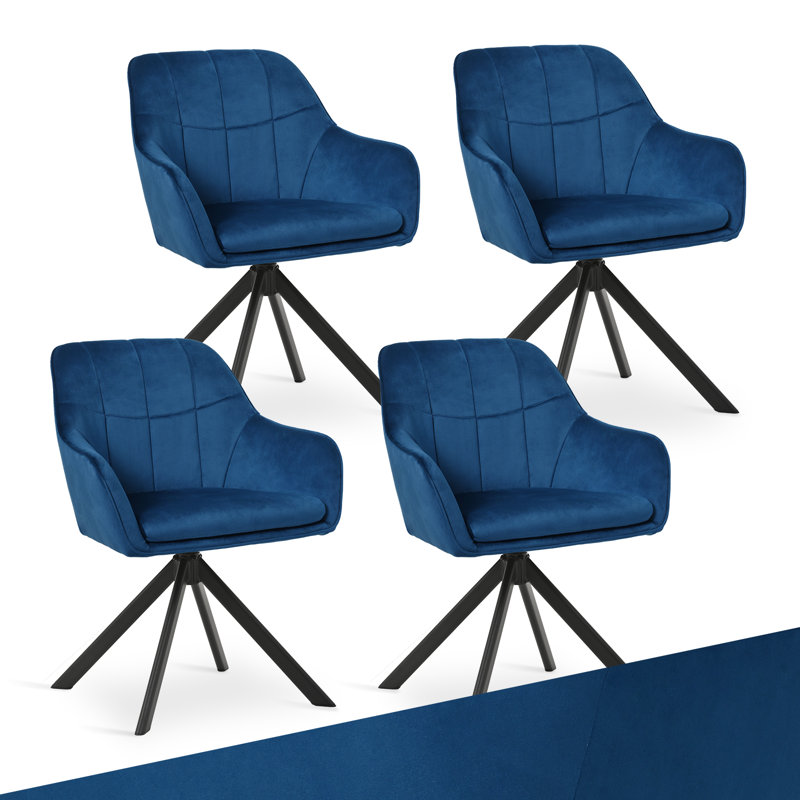 51cm H Upholstered Arm Dining Chair For Kitchen Dining Living Room, Blue Velvet