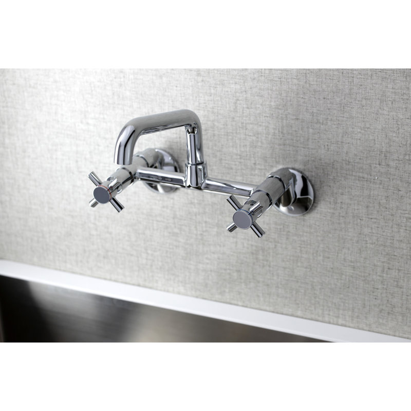 Kingston Brass Concord Double-Handle 2-Hole Wall-Mount Bridge Kitchen Faucet, Polished Chrome