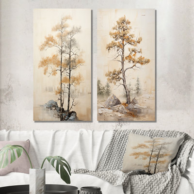 «Beige Tree Pine Tranquility», ensemble de 2 reproductions d'art sur toile