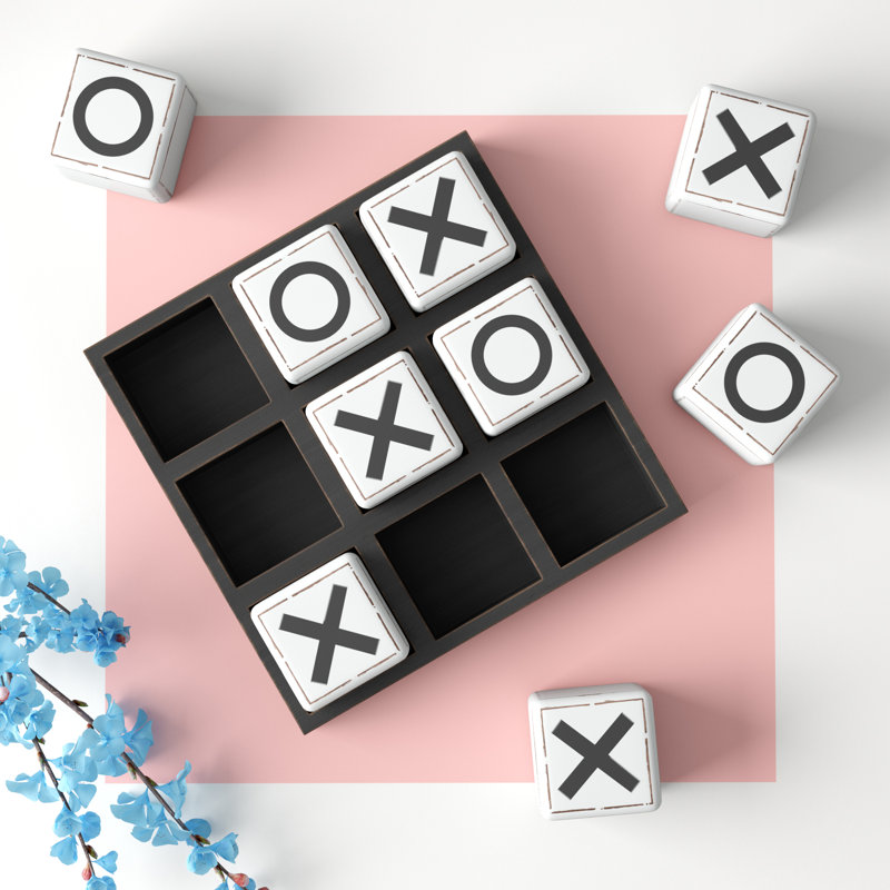 Delilah Wooden Tic Tac Toe Black Decor Game Set with White Block Pieces