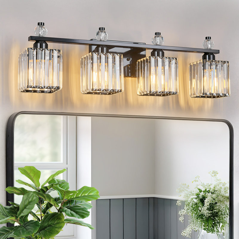 Luminaire de salle de bain Kyneisha, Noir plaqué, Quatre lumières
