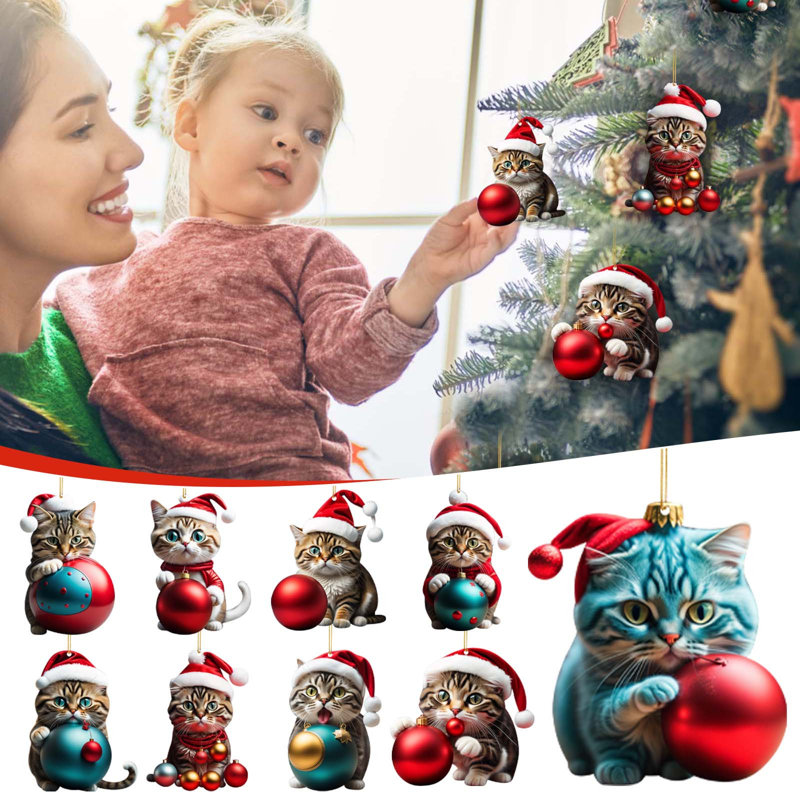 Ornement suspendu en acrylique rouge pour arbre de Noël 9 pièces