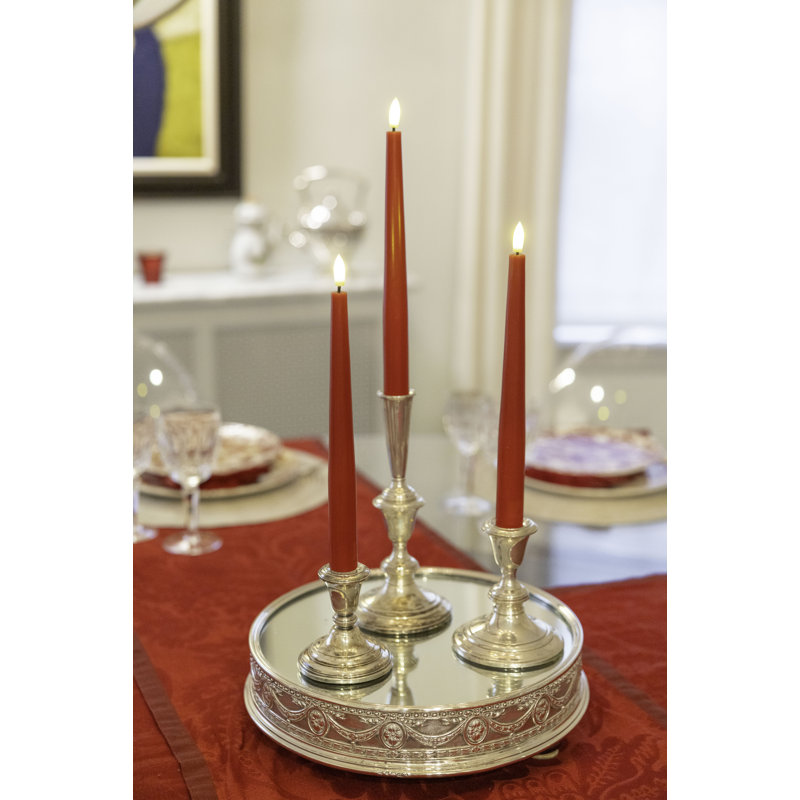 Set Of 3 Flameless Rechargeable Wax Taper Candles With Remote Sage Green, Green