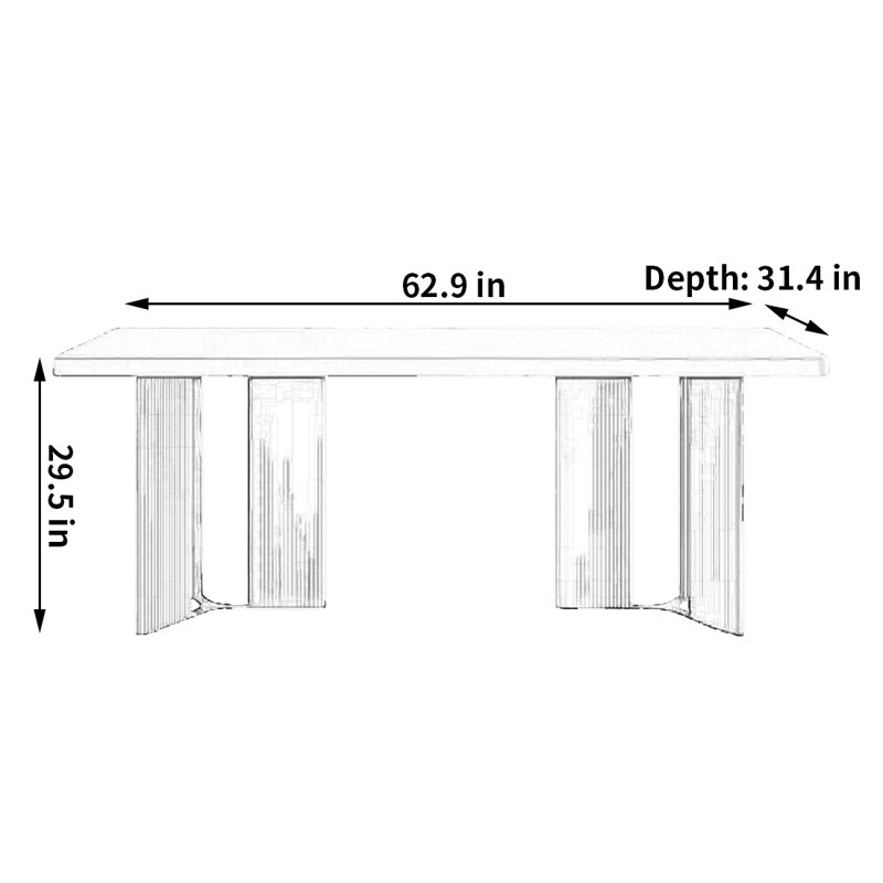 Table de salle à manger moderne de style minimaliste, H 29,5 po x L 62,9 po x l 31,4 po
