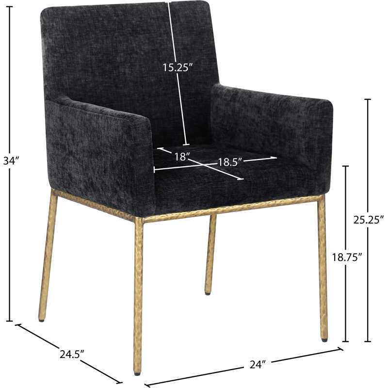 Chaise en chenille Reeves, Tissu chenille noir, Laiton brossé
