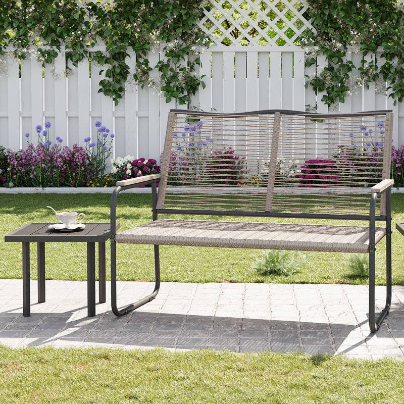 Patio Table And Chairs With Rectangular Sidetable Chairs And Bench For Garden Backyard, 2 Pieces: Table, Bench