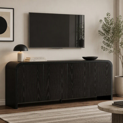 Curved Edge TV Stand with Push-to-Open Cabinets