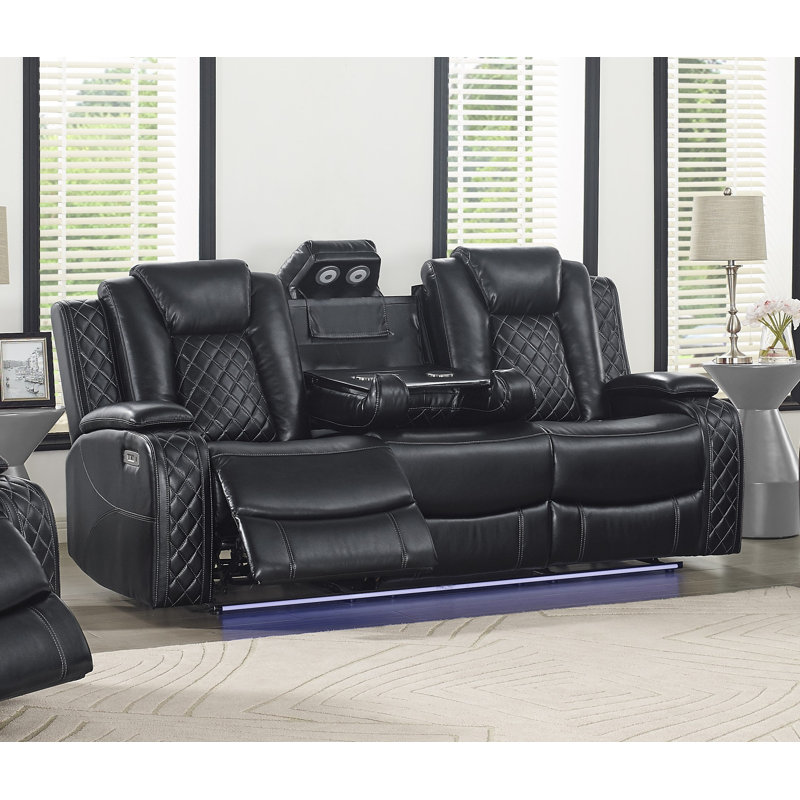 Gracey Upholstered Reclining Sofa, Black Polyester Blend, Power - Push Button