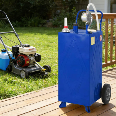 30 Gallon Fuel Caddy with Manual Pump, Portable Gas & Diesel Transfer Tank with Rolling Wheels