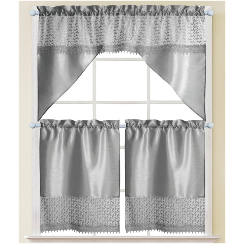 Skylin Macrame Swag 56'' W Kitchen Curtain Set, Silver