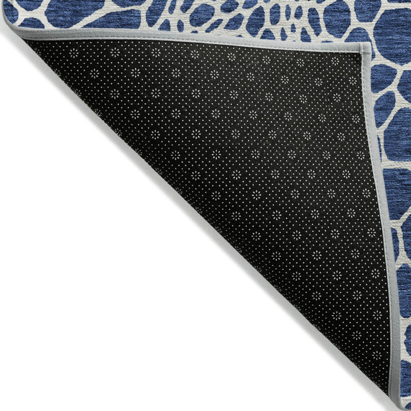 Tapis d'intérieur / extérieur géométrique lavable 9 pi x 12 pi bleu marine