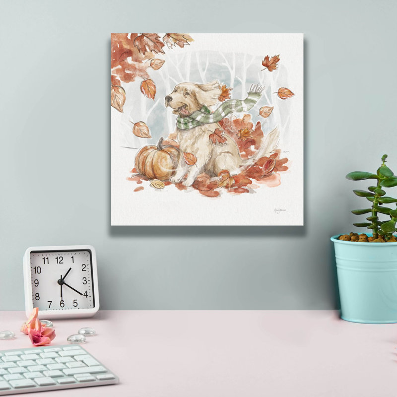 «Autumn Dogs 2» par Mary Urban, art mural sur toile, H 12 po x l 12 po x P 0,75 po