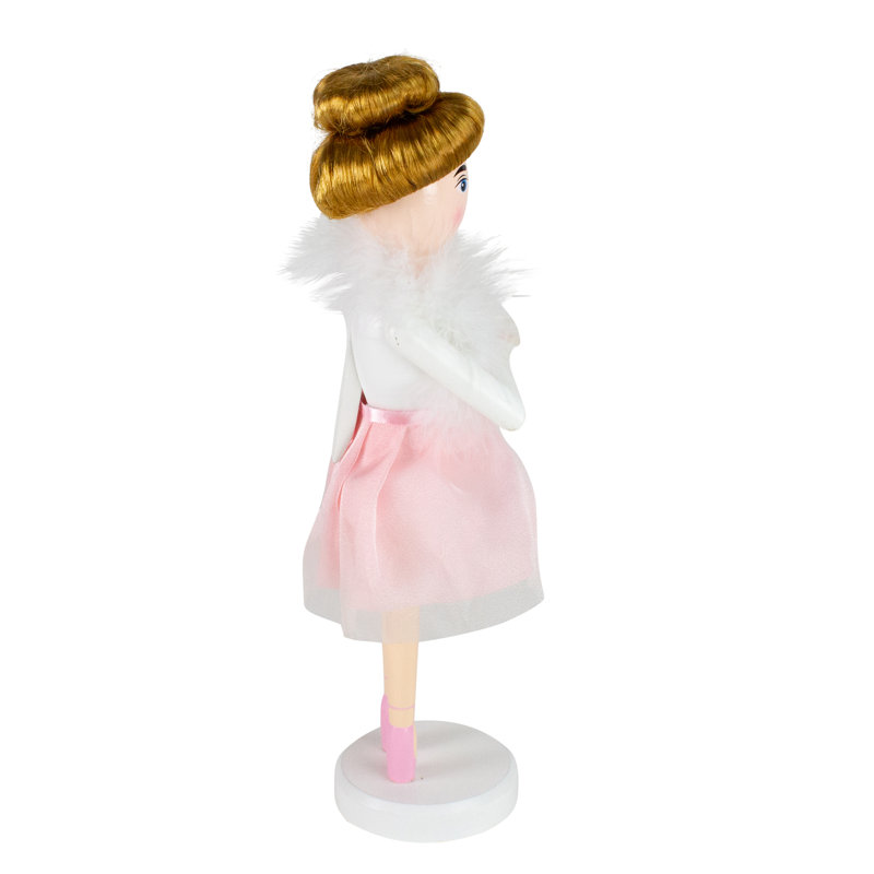 14" Pink Wooden Christmas Nutcracker Ballerina with Tulle Skirt