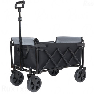 All-In-One Convertible Folding 4-Wheel Trolley With Bench Seat And Dog Leash - Heavy Duty Foldable Utility Trolley For Camping, Beach, Shopping - Versatile Seating And Storage Space, Pink