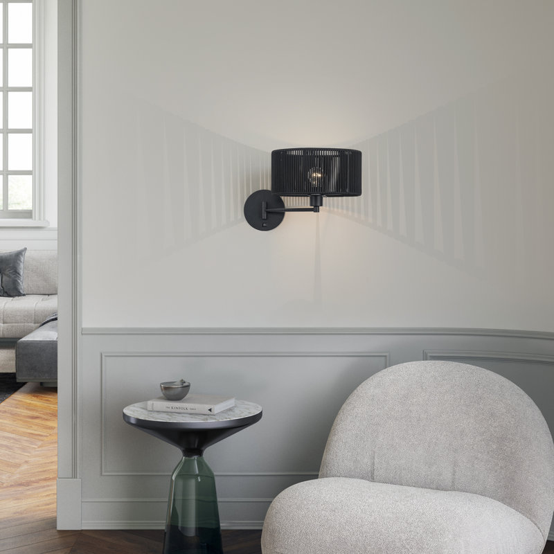 Lampe murale à bras articulé 1 lumière Asllan, Noir, Noir mat