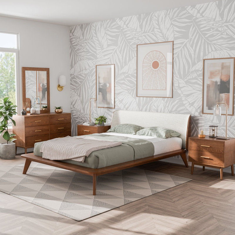 Nevio Bedroom Set, 5 Pcs: Bed, 2 Nightstands, Dresser, Mirror