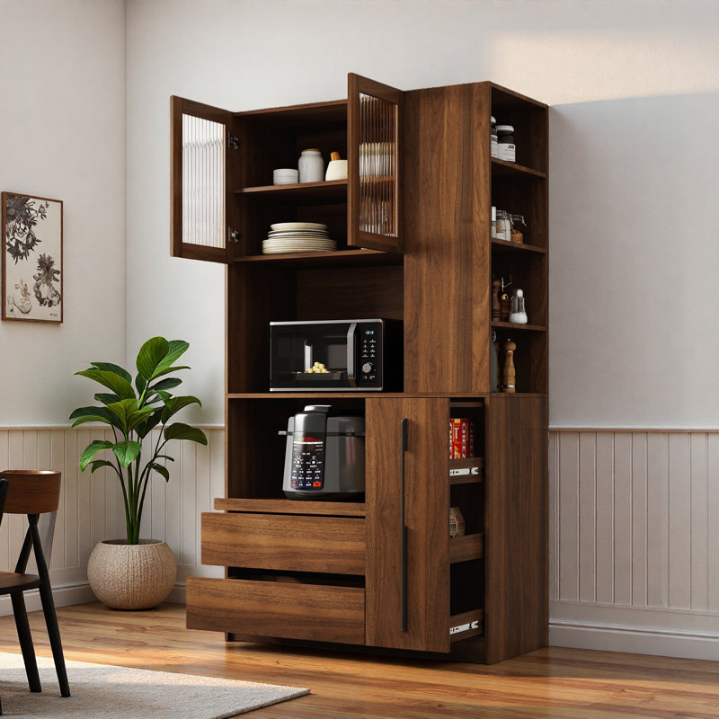 Armoire-penderie de 70,87 po de hauteur avec porte vitrée - tablettes à plusieurs niveaux et tablettes latérales