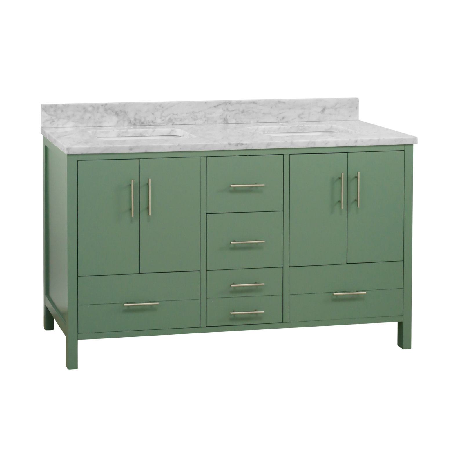 Kiara 60'' Double Bathroom Vanity, Sage Green, Carrara Marble