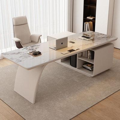 White Rectangular Stone+Manufactured Wood with 3 drawers desk