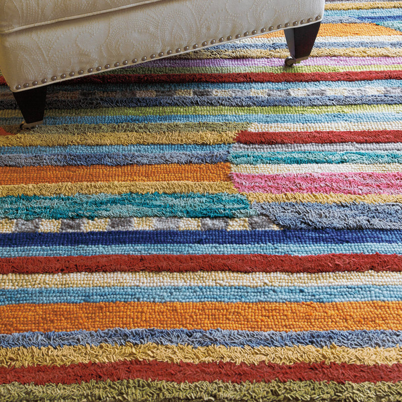 Jubilee Striped Handmade Tufted Wool Orange/Purple/Blue Area Rug, Rectangle 8' x 10'