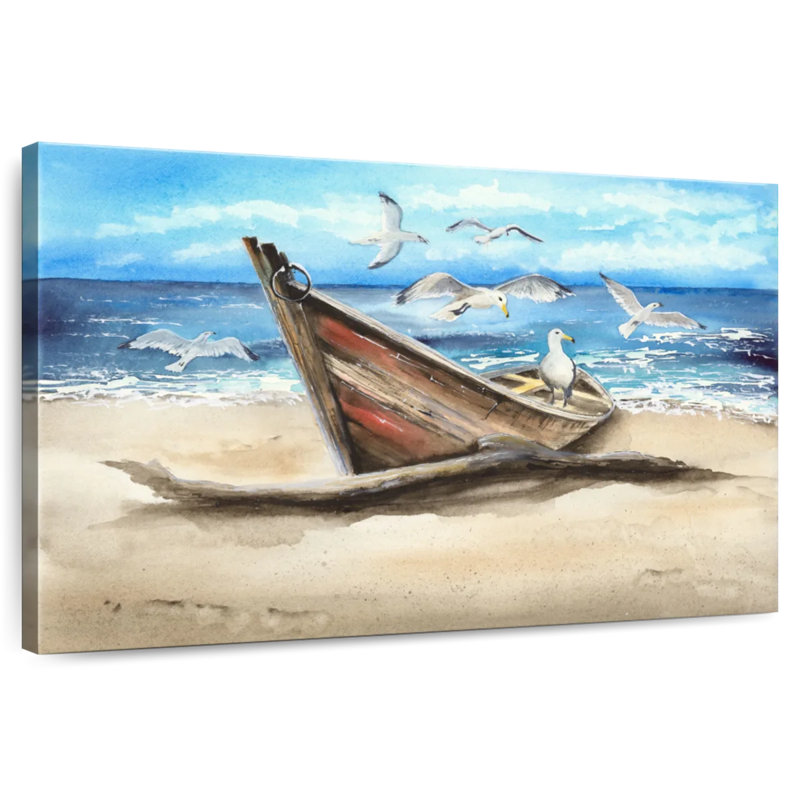 Mouettes et bateau Mehar, H 24 po x l 36 po