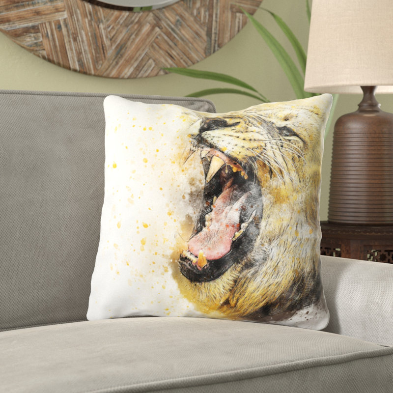 Coussin lion Atilia, Microsuède, Intérieur