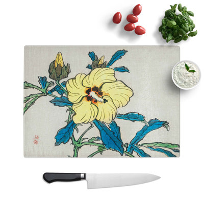 Tempered Glass Yellow Hibiscus Flower by Kono Bairei Chopping Board