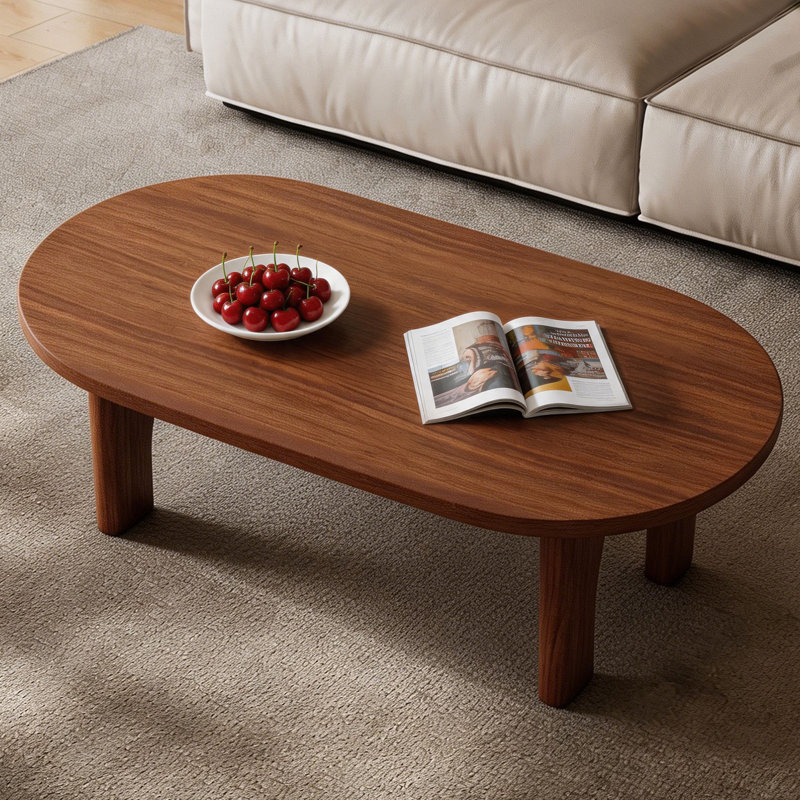 Table basse ovale avec finition grain de bois, table en bois Mid-Century 51 po pour le salon, résistante aux égratignures
