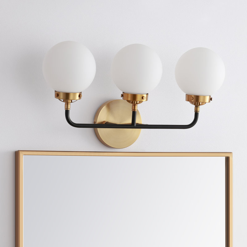 Claudio Contemporary Transitional Iron/Glass LED Vanity Light, Brass Gold/Black, White, 3