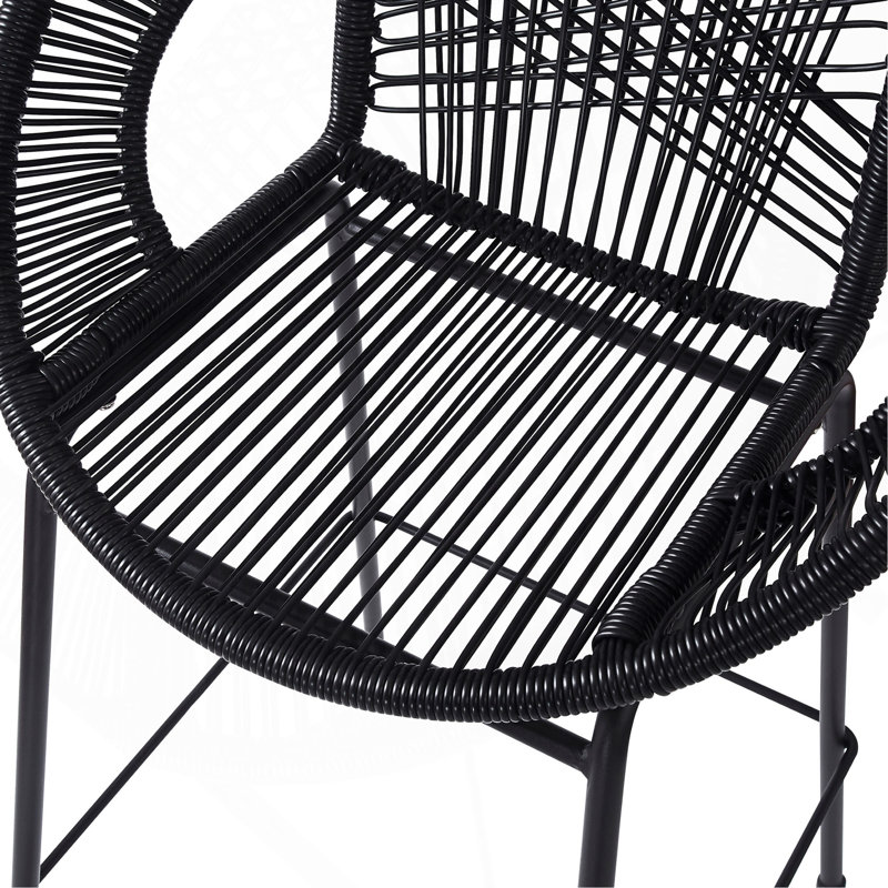 Tabouret de bar d'extérieur en faux osier noir, ensemble de 2, Noir