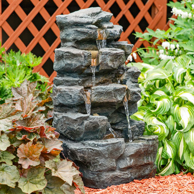 Trishelle Weather-Resistant Waterfall Outdoor Water Fountain with Lights
