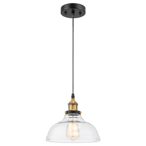 1-Light Black Modern Glass Pendant Hanging Light Fixture