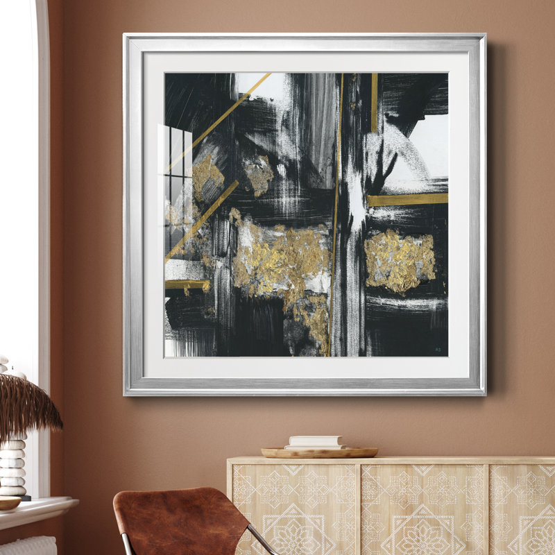 Encre sur papier - Peinture encadrée, Papier avec cadre argenté, H 30,5 po x l 30,5 po x P 1,5 po