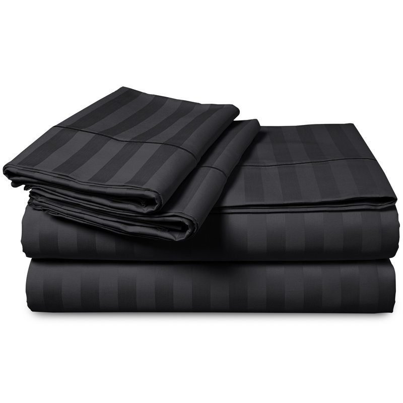 Microfiber Striped Duvet Cover Set with Pillowcases, Kingsize - 2 Standard Pillowcases, Black