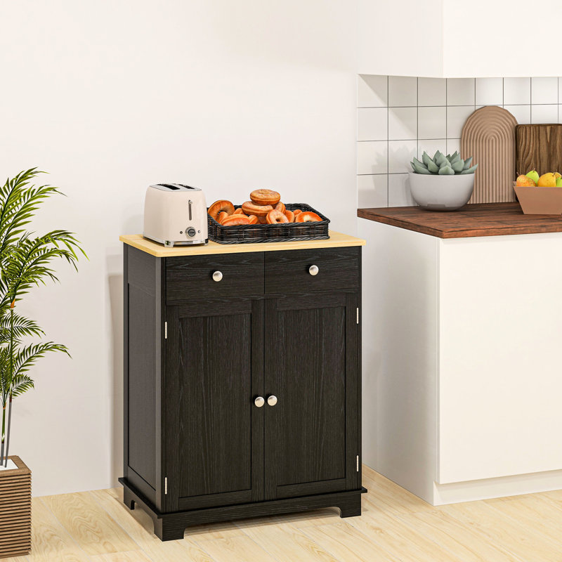 Distressed Black Sideboard Table - Solid Wood Countertop, 2 Drawers, Doors, Adjustable Shelf For Kitchen Use With Drawers Shelf, Storage