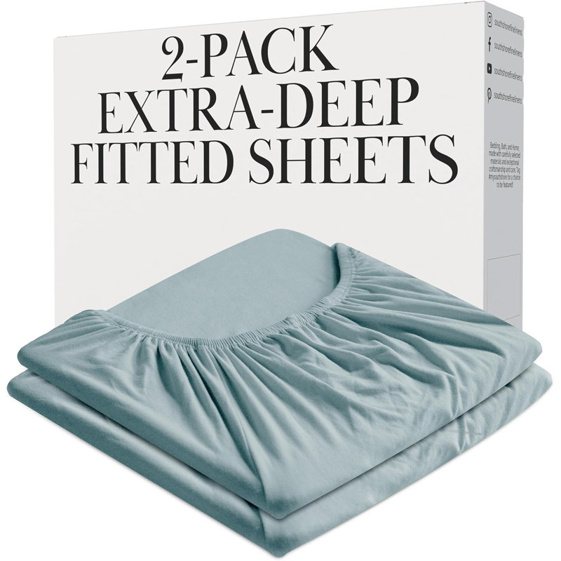 Ensemble de draps-housses South Blue Fine Linens, 2 Drap-housse double: 39 po x 75 po, Sky Blue